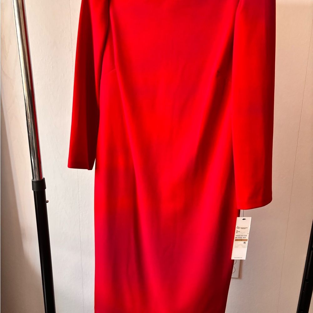 Calvin Klein Vibrant Red Long Sleeve Dress